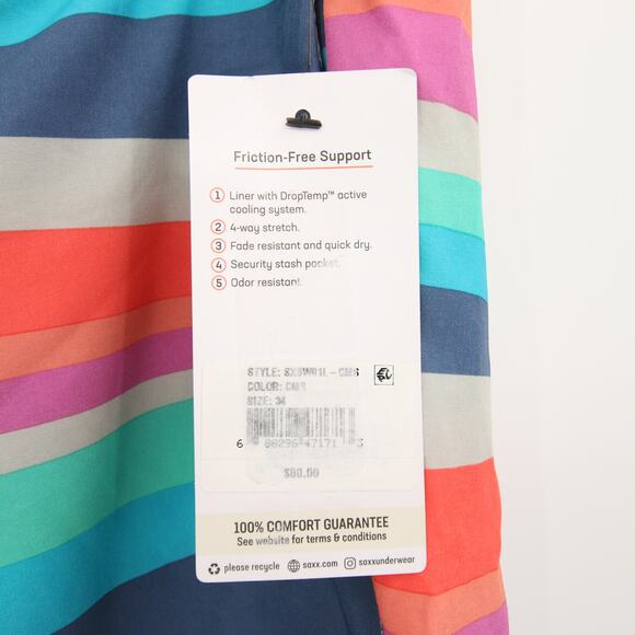 SAXX Swim Trunks Multicolor Striped Board Shorts Betawave Quick Dry Size 34 NWT - Picture 10 of 15